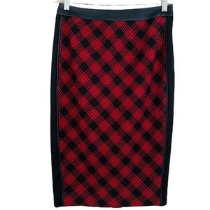 The Limited NWT Black & Red Faux Leather Trim Plaid Side Zip Pencil Skirt Size 4